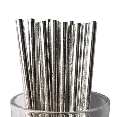 Metallic Silver Paper Straws