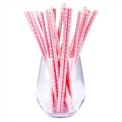 Pink Polka Dot Paper Straws